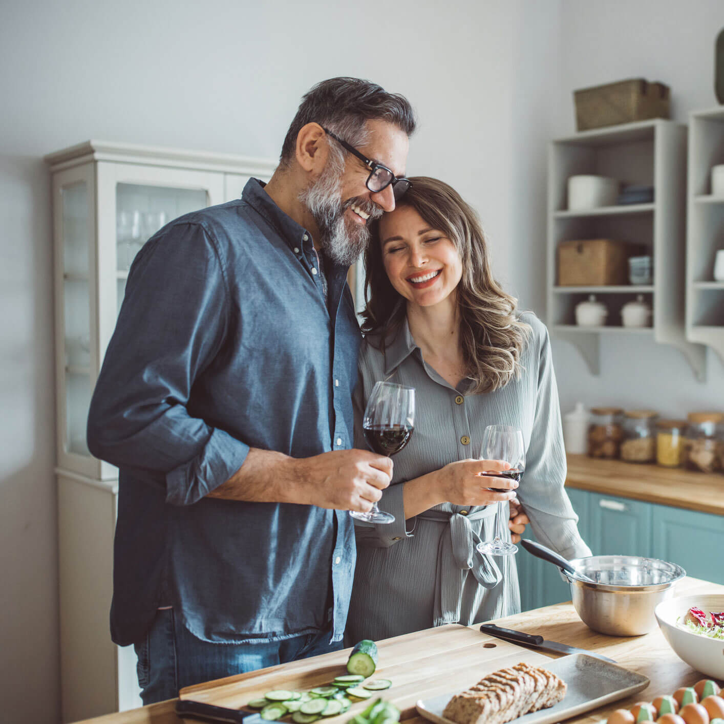 couple enjoying wine at home